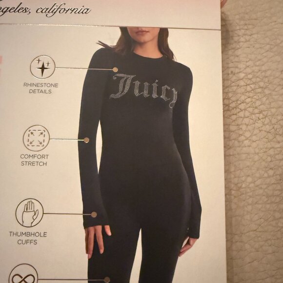 NEW JUICY COUTURE SEAMLESS TOP & LEGGING 2 PIECE SET M BLACK TIK TOK VIRAL - Picture 3 of 4